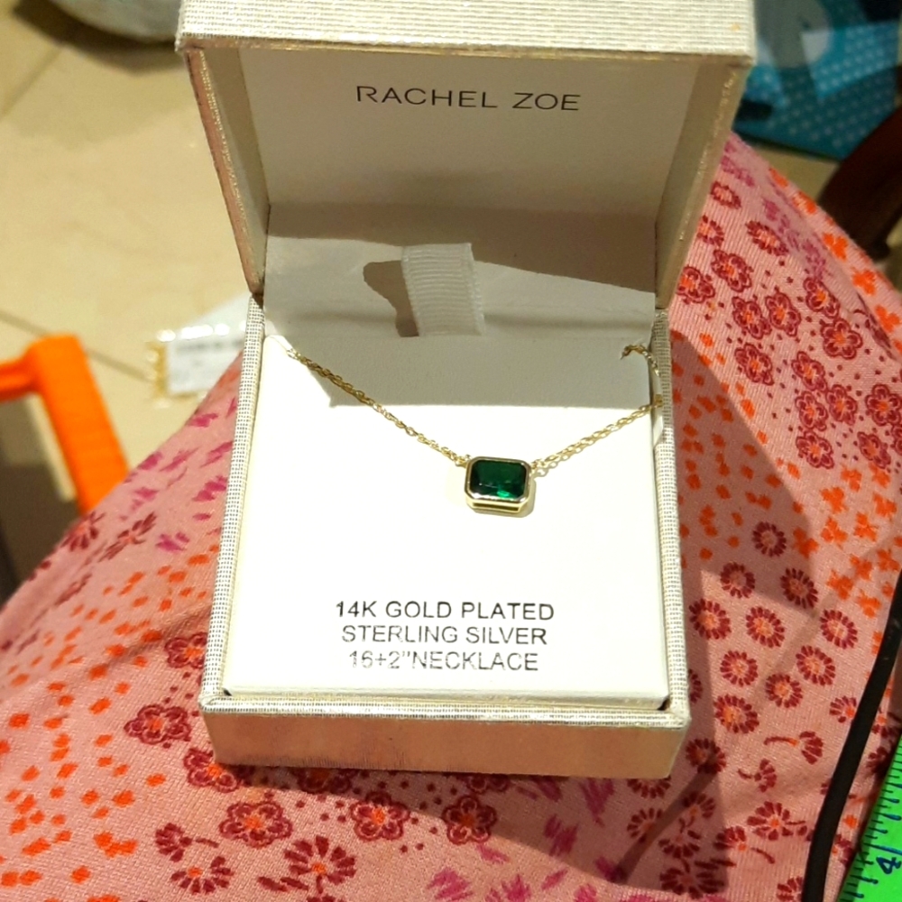 AUTHENTIC GENUINE SOLID ✨️ 14K YELLOW GOLD OVER STERLING SILVER EMERALD NECKLACE